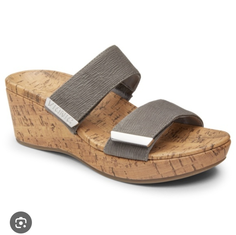 Vionic Women's Atlantic Pepper Ruched Wedge Sandal- Slate Grey